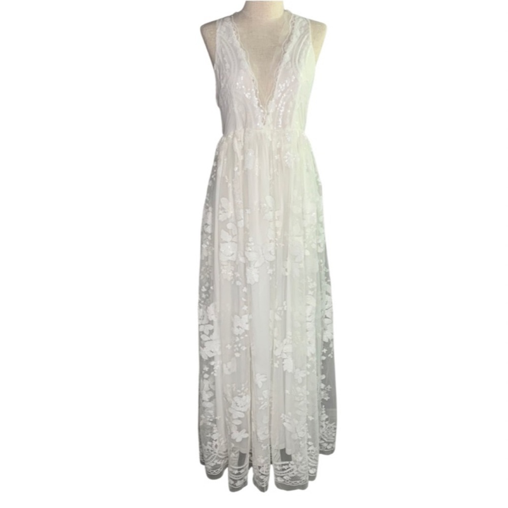 Southern Fried Chics Enchanted Night White Sequin Maxi Dress Wedding - Picture 6 of 7